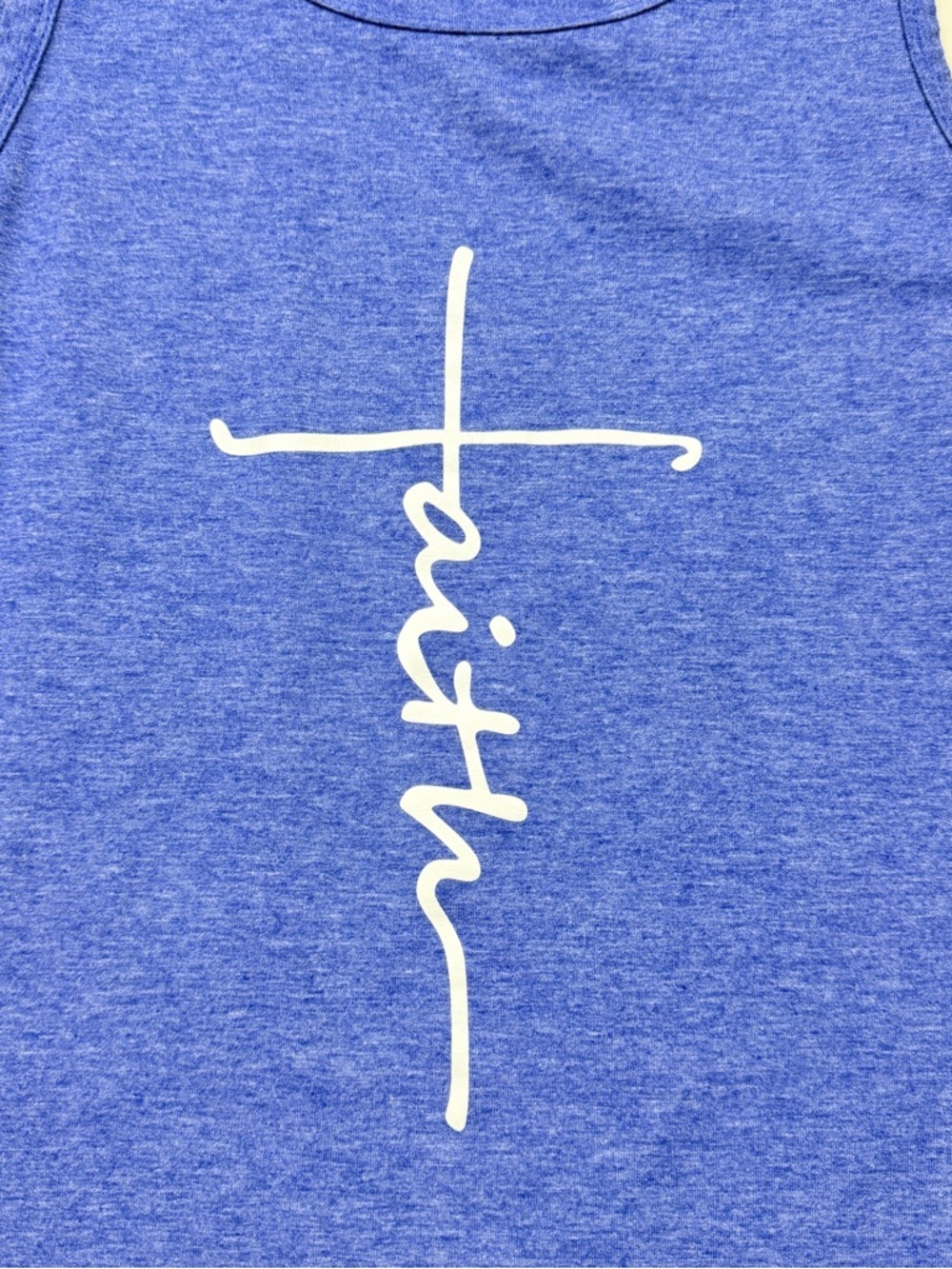 Blue 'Faith' Cross Graphic Tank Top - Picture 5 of 7